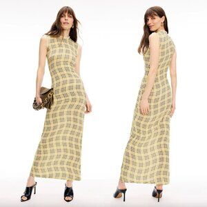 Rabanne Tartan-Check Maxi Dress Yellow Green Black Mesh Gingham Sleeveless 38 4